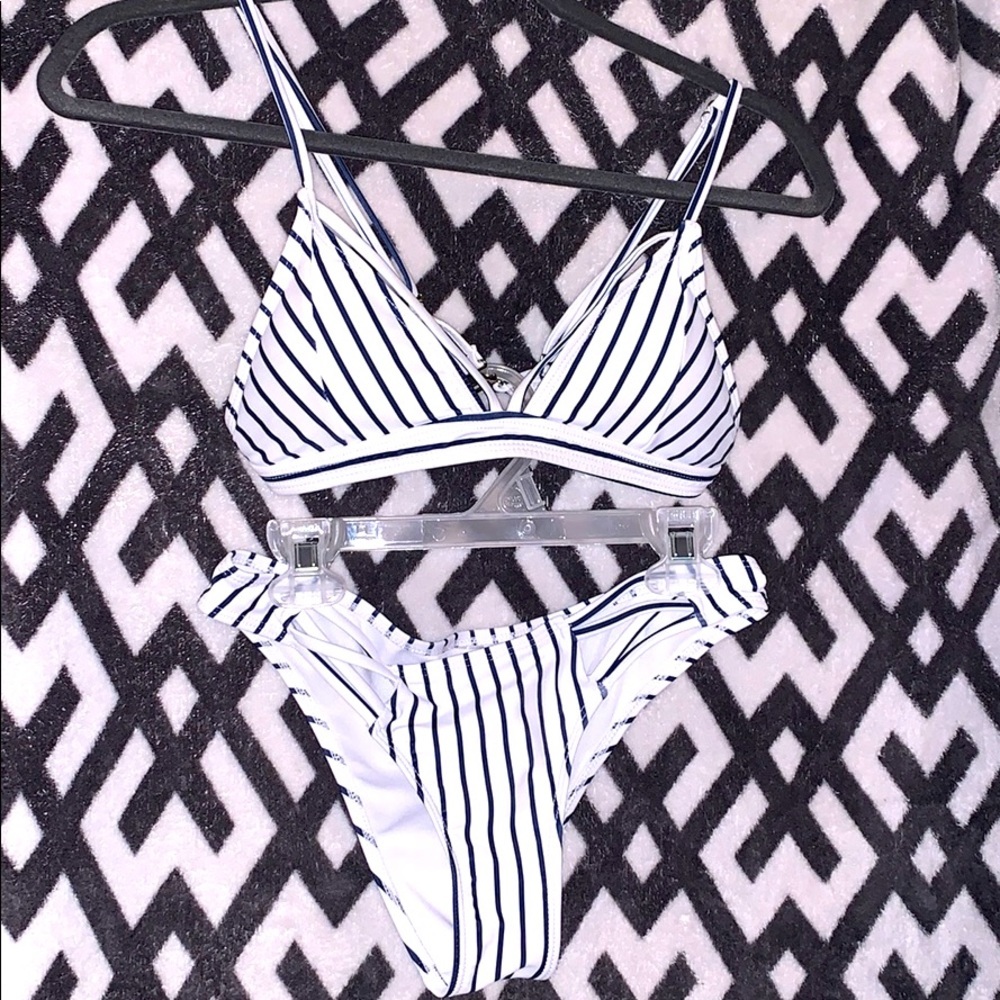 Navy striped swimsuit set